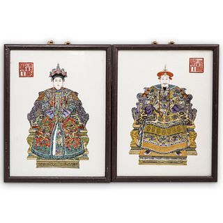 Chinese Emperor & Empress Ceramic Plaque Portraits