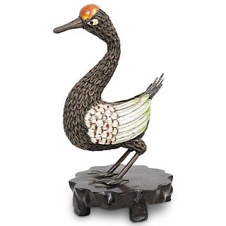 Chinese Silver Plated Filigree Duck Sculpture