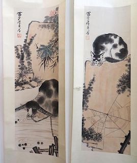 Set Of Two Chinese Watercolor Scroll