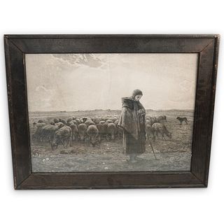 Antique Women With Sheep Engraving