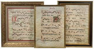 (3) FRAMED 15TH - 16TH C. VELLUM MUSICAL MANUSCRIPT LEAVES