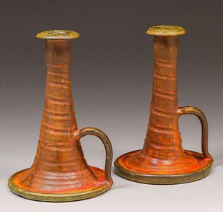 Weller Pottery Handthrown Candlesticks c1905