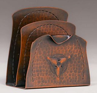 Roycroft Hammered Copper Trifoil Letter Rack c1920s