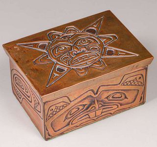 Northwest Coast Copper & Wood Box c1920s