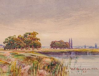 Wallace Clinton Stratton San Francisco Oak Trees & Lake Watercolor 1904