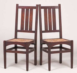 Pair Gustav Stickley â€“ Harvey Ellis Designed Side Chairs c1905