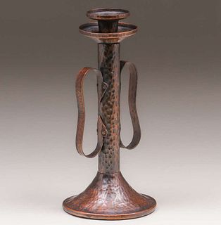 Benedict Studios Hammered Copper Two-Handled Candlestick c1910