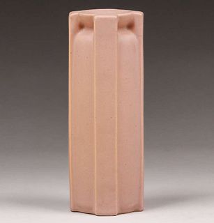 Teco Pottery Matte Pink Four-Buttress Vase c1910