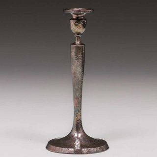 Derby International Silver Co Hammered Copper Silver-Plated Candlestick c1910s