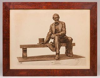 Roycroft Oak Framed Photo Abraham Lincoln Gorham Statue Gutzon Borglum 1914