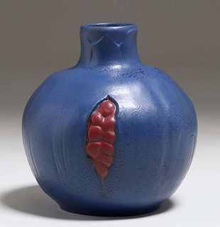 LargeÂ California Faience Matte Blue Pomegranate Vase c1915-1920