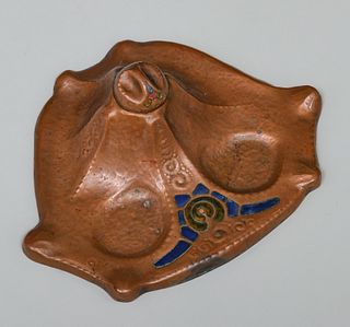 Vierthaler Hammered Copper & Enamel Inkwell c1905