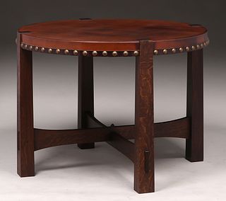 Contemporary Gustav Stickley Reverse-Tapered Leather-Top Table