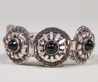 Vintage Mexican Sterling Silver & Black Onyx Bracelet