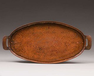 Arts & Crafts Hammered Copper Two-Handled Oval Tray c1920