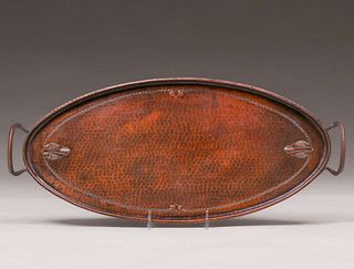 Roycroft Hammered Copper Two-Handled Oval Tray c1920s