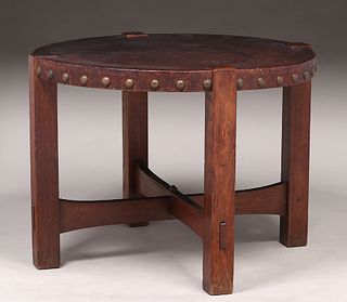 Early Gustav Stickley Leather-Top Library Table c1902