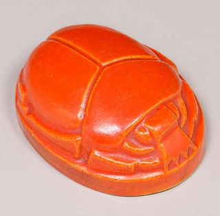Claycraft Uranium Orange Scarab Paperweight c1920s