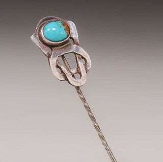 Chicago Arts & Crafts Sterling Silver & Turquoise Stickpin c1910