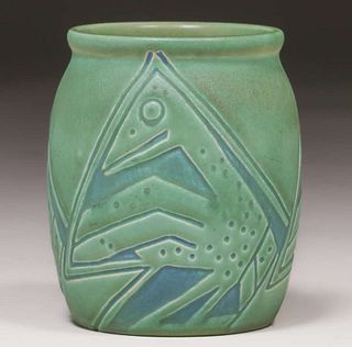 Overbeck Pottery Carved Giraffe Vase c1930s