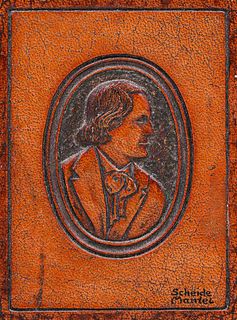Roycroft - George ScheideMantel Tooled Leather Miniature Portrait Elbert Hubbard c1920