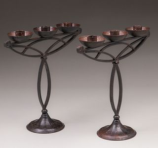 Pair German Arts & Crafts Iron Candlesticks c1905