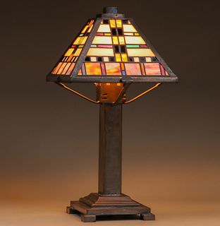 Arts & Crafts Leaded Glass Lamp c1980s