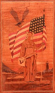 WWI Marquetry Lady Liberty America Flag c1917
