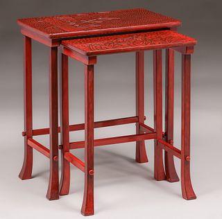 Japanese Red Lacquer Kamakura-Bori Nesting Tables c1910