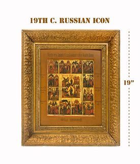 19th C. Russian Religious Hand Painted on Wood Icon