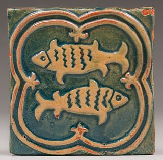 Moravian Double Fish Tile c1920s