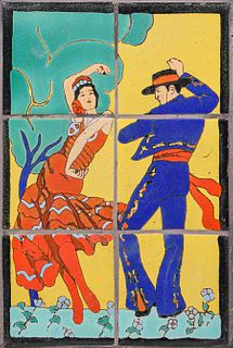 Taylor Tile Co - Los Angeles Six-Tile Spanish Dancers c1930s