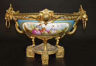 19th C. French Sevres Gilt Bronze Porcelain Centerpiece