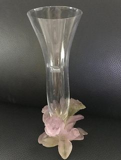 A DAUM Rose Crystal Vase, Signed