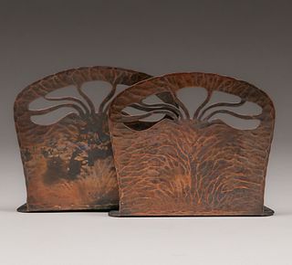Dirk van Erp - Darcy Gaw Hammered Copper Cutout Bookends c1910