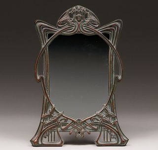 Art Nouveau Cast Bronze Mirror c1910