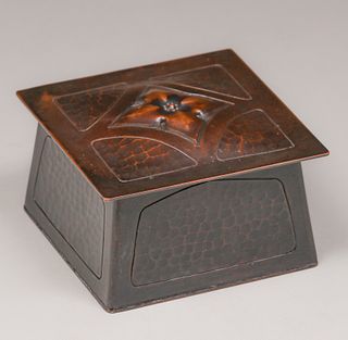 Roycroft Hammered Copper Square Inkwell c1920s