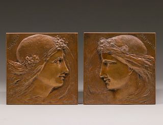 Art Nouveau Bronze Figural Plaques c1905