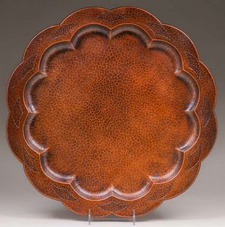 Fred Brosi Hammered Copper Scalloped Serving Tray c1915
