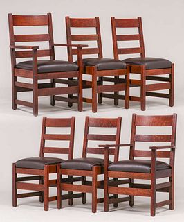 6 L&JG Stickley Ladderback Dining Chairs c1910