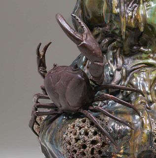 French Iridescent Vase Bronze Crab c1910
