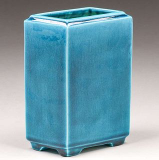 Robertson Hollywood Blue Crackleware Rectangular Vase c1930s