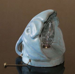 Van Briggle Matte Blue Bedside Lamp c1910s