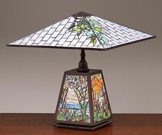 Contemporary Arts & Crafts Leaded Glass Lamp