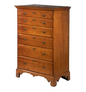 18TH C. SIX-DRAWER TIGER MAPLE CHEST