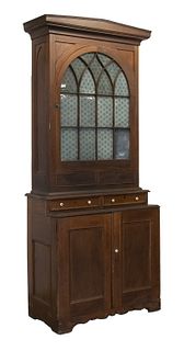 TWO-PART GOTHIC REVIVAL STEPBACK CUPBOARD