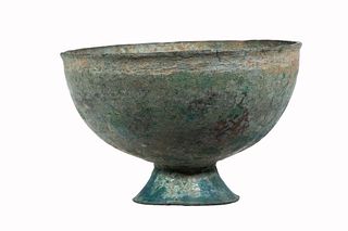 ANCIENT ROMAN BRONZE FOOTED BOWL