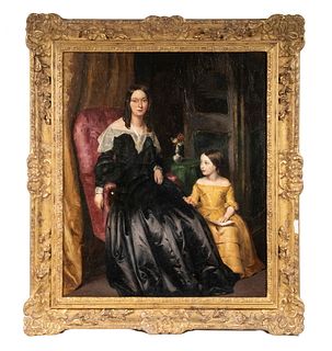 ENGLISH EARLY VICTORIAN PORTRAIT OF A MOTHER AND DAUGHTER