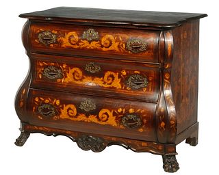 DUTCH MARQUETRY BOMBE FRONT CHEST