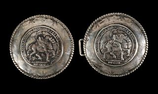 SPANISH COLONIAL SILVER BELT BUCKLE WITH KING CHARLES VI